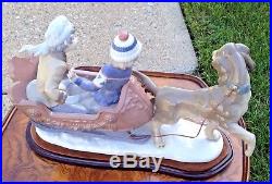 Lladro 5037 Sleigh Ride Dog Pulling Sled With2 Kids Retired