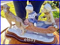 Lladro 5037 Sleigh Ride Dog Pulling Sled With2 Kids Retired