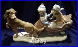 Lladro 5037 Sleigh Ride Dog Pulling Sled With2 Kids retired