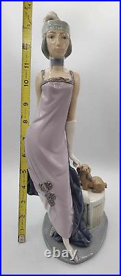 Lladro 5174 Couplet Lady 1920s Art Deco Flapper Girl with Dog 1982 Mint 13-1/2H