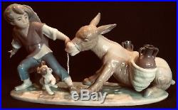 Lladro #5178 Boy And Dog Pulling Stubborn Donkey Nib