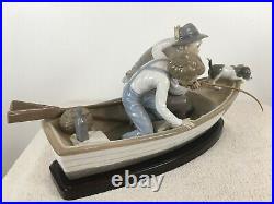 Lladro #5215 Fishing With Grandpa Porcelain Figurine Boy, Dog, Boat, Gramps Dad