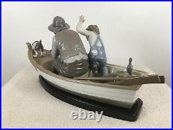 Lladro #5215 Fishing With Grandpa Porcelain Figurine Boy, Dog, Boat, Gramps Dad