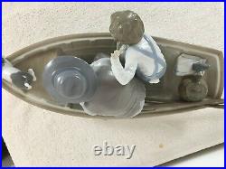 Lladro #5215 Fishing With Grandpa Porcelain Figurine Boy, Dog, Boat, Gramps Dad