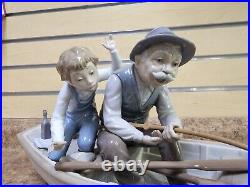 Lladro 5215 Fishing with Gramps with Grandfather Boy & Dog Figurine Pre-owned