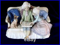 Lladro #5229 Story Time Brand Nib Girl Boy Couch Dog Rare $450 Off Free Shipping