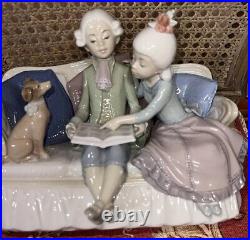 Lladro #5229 Story Time Colonial Boy, Girl & Dog On Couch, Original Box