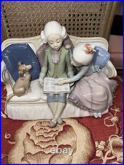 Lladro #5229 Story Time Colonial Boy, Girl & Dog On Couch, Original Box