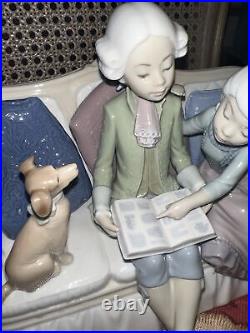 Lladro #5229 Story Time Colonial Boy, Girl & Dog On Couch, Original Box