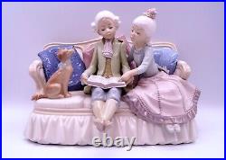 Lladro 5229 Storytime Rare HTF Girl & Boy Read on a Couch with Dog Retired No Box