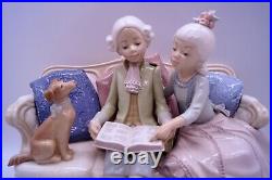 Lladro 5229 Storytime Rare HTF Girl & Boy Read on a Couch with Dog Retired No Box