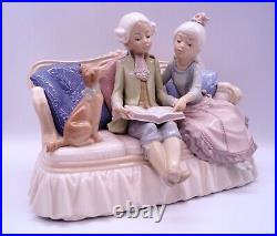 Lladro 5229 Storytime Rare HTF Girl & Boy Read on a Couch with Dog Retired No Box