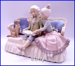 Lladro 5229 Storytime Rare HTF Girl & Boy Read on a Couch with Dog Retired No Box