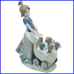 Lladro 5364 Litter of Fun Girl With Puppies In Pram Stroller Figurine NO BOX