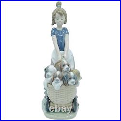 Lladro 5364 Litter of Fun Girl With Puppies In Pram Stroller Figurine NO BOX