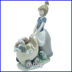 Lladro 5364 Litter of Fun Girl With Puppies In Pram Stroller Figurine NO BOX