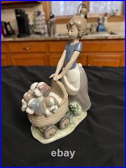 Lladro 5364 Litter of Fun Spain Porcelain Figurine Puppies in Stroller No Box