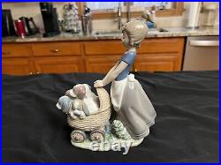 Lladro 5364 Litter of Fun Spain Porcelain Figurine Puppies in Stroller No Box