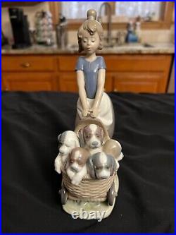 Lladro 5364 Litter of Fun Spain Porcelain Figurine Puppies in Stroller No Box