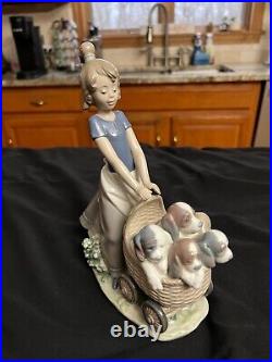 Lladro 5364 Litter of Fun Spain Porcelain Figurine Puppies in Stroller No Box