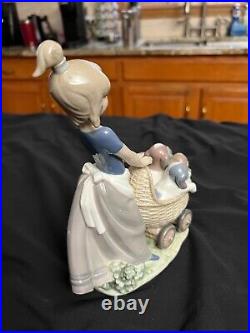 Lladro 5364 Litter of Fun Spain Porcelain Figurine Puppies in Stroller No Box