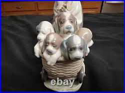 Lladro 5364 Litter of Fun Spain Porcelain Figurine Puppies in Stroller No Box