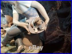Lladro #5376 This One's Mine- Boy With Dog & Puppies Porcelain Fig