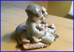 Lladro 5456 New Playmates Figurine Spain Boy Puppies Dog