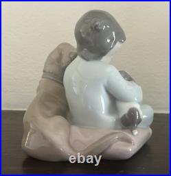 Lladro #5456'New Playmates' Young Boy with Dog Holding 4 Puppies Figurine MIB