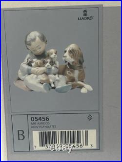 Lladro #5456'New Playmates' Young Boy with Dog Holding 4 Puppies Figurine MIB