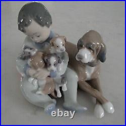 Lladro 5456 New Playmates baby boy with 4 puppies & Mamma dog MWOB, RV$295