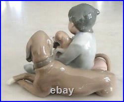 Lladro 5456 New Playmates boy w 4 puppies & Momma dog looking on MIB, RV$415