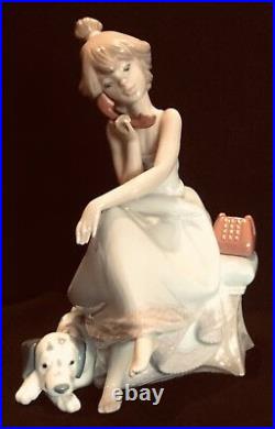 Lladro #5466 Chit Chat Girl Talking On Phone Dalmatian Dog