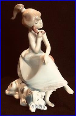 Lladro #5466 Chit Chat Girl Talking On Phone Dalmatian Dog