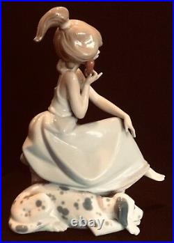 Lladro #5466 Chit Chat Girl Talking On Phone Dalmatian Dog