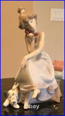 Lladro 5466 Chit-Chat Girl Talking On Phone with Dalmatian Dog Mint Condition