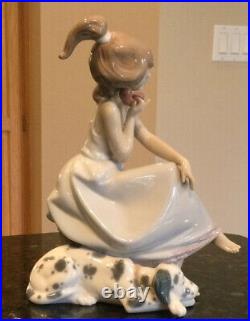 Lladro 5466 Chit-Chat Girl Talking On Phone with Dalmatian Dog Mint Condition