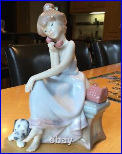 Lladro 5466 Chit-Chat Girl Talking On Phone with Dalmatian Dog Mint Condition