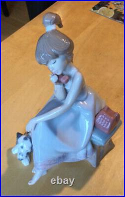 Lladro 5466 Chit-Chat Girl Talking On Phone with Dalmatian Dog Mint Condition