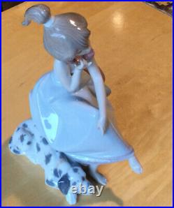 Lladro 5466 Chit-Chat Girl Talking On Phone with Dalmatian Dog Mint Condition