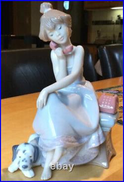 Lladro 5466 Chit-Chat Girl Talking On Phone with Dalmatian Dog Mint Condition