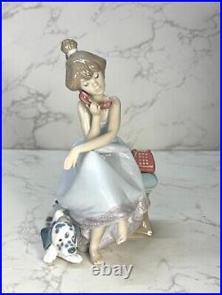 Lladro 5466 Chit-Chat Girl Talking On Phone with Dalmatian Dog No Box