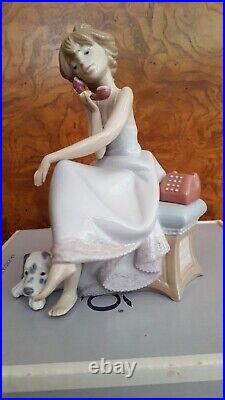 Lladro #5466 Chit Chat Porcelain Girl On Phone with Dalmatian Vintage 1988 NIB