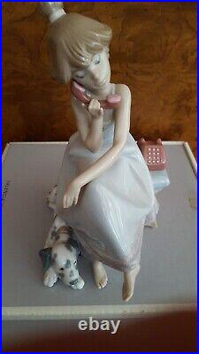 Lladro #5466 Chit Chat Porcelain Girl On Phone with Dalmatian Vintage 1988 NIB