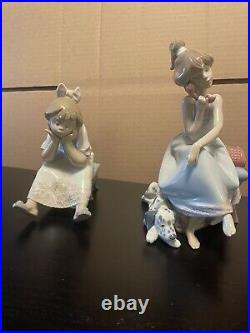 Lladro 5466 Chit-Chat Porcelain Girl on Phone with Dog And Bored Girl Sitting