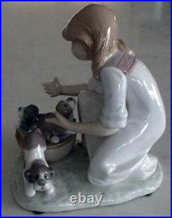 Lladro 5595 Joy in a Basket girl with 3 puppy dogs in a basket MWOB, RV$250
