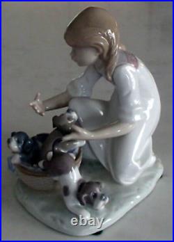 Lladro 5595 Joy in a Basket girl with 3 puppy dogs in a basket MWOB, RV$250