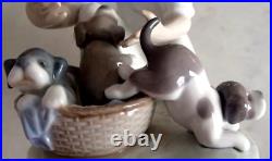 Lladro 5595 Joy in a Basket girl with 3 puppy dogs in a basket MWOB, RV$250