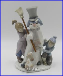 Lladro 5713 The Snowman Girl, Boy and Dog Christmas Porcelain Figurine