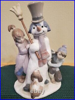 Lladro 5713 The Snowman Girl, Boy and Dog Christmas Porcelain Figurine RETIRED